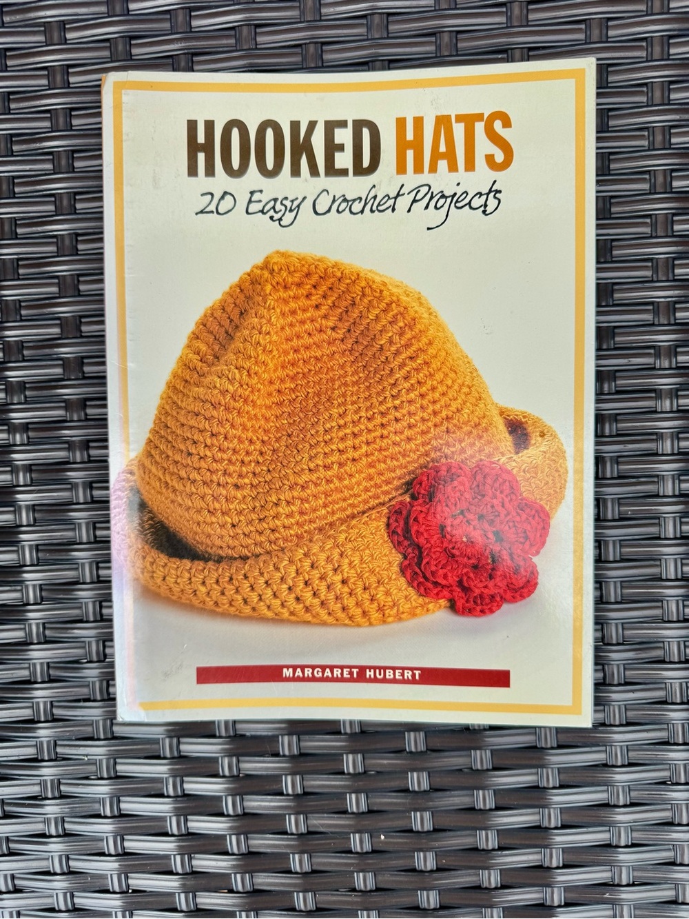 Hooked Hats Crochet Book — Mustard Yellow Hat with Red Accent